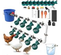 Complete Chicken Water Feeder Dispenser Set, Automatic Poultry Watering System with 9 Waterer Cups, 10 Tubes and Float Valves, Drinker Kit for Ducks, Geese, Pigeons and Farm Quails