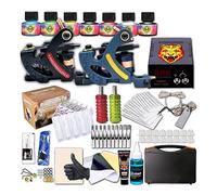 Complete Coil Tattoo Machine Kit - Dual Coil Machines for Lining Shading, Tiger Head Power Supply, Ink Set, Needles, And Portable Carry Case,4