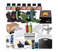 Complete Coil Tattoo Machine Kit - Dual Coil Machines for Lining Shading, Tiger Head Power Supply, Ink Set, Needles, And Portable Carry Case,5
