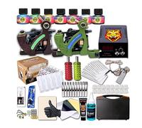 Complete Coil Tattoo Machine Kit - Dual Coil Machines for Lining Shading, Tiger Head Power Supply, Ink Set, Needles, And Portable Carry Case,6