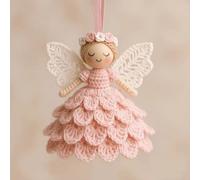 Complete Crochet Angel Kit Pink White Yarn 4-5 Inch Size(2) | Includes pink white yarn, ergonomic hook, stuffing, ribbon, clear guide