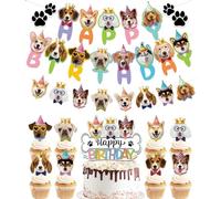 Complete DIY Pet Birthday Party Decorations Kit with Cartoon Animal Cake Toppers and Banners for Indoor Outdoor Celebrations (Dog A)