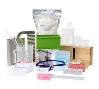Complete DIY Soap Making Supplies Kit- 20 Pieces Full Beginners Set Including Silicone Mold, Planer Wood Box, Soap Base, Spatulas, Pipette and More