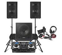 Complete DJ Bundle with Dual 10" Passive Speakers, 15" Active Subwoofer, 2-Channel CD Mixer, Mic & Headphones, Stands and Cables - Home DJ Setup, Parties, Events, PA System, DJ Packages, Starter Kit