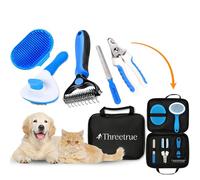 Complete Dog Brush set, 5- in- 1 Grooming Kit with Slicker Brush, Rubber Massage Brush, Nail Clipper, File, and Undercoat Rake