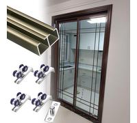 Complete Double Sliding Door Kit Aluminum Track with Smooth Rollers Overhead Track for Laundry Room Living Room 3.0m (9.8ft) Champagne Finish
