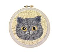 COMPLETE EMBROIDERY SEWING KIT - Cute Cat Embroidery Set for Beginners with Instructions, Home Knitting Art | Decorative Home Decor Kit for Laboratory or Living Room Comes with English Instructions