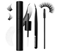 Complete Eyelash Enhancement Kit for Volume and Definition with Lash Clusters, Black Adhesive, Tweezers & Spoolie Brush - Professional Set for Natural, Layered Look, Easy Application at Home,