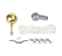 Complete Flagpole Repair Kit Featuring 3 Inch Golden Ball Aluminum Pole Segment Smooth Nylon Pulley 50 Foot Polyester Rope Four Rotating Clips Plus Cleat Hook For Standard Flags Gold