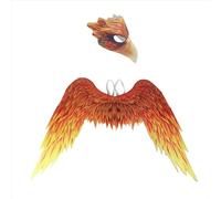 Complete Halloween Costume - Attractive Phoenix Flame Angel Wings and Red Bird Eagle Mask