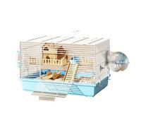 Complete Hamster Habitat Kit - Small Animal Cage Includes Water Bottle, Exercise Wheel, Food Bowl & Hideout House(Blue,B)