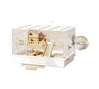 Complete Hamster Habitat Kit - Small Animal Cage Includes Water Bottle, Exercise Wheel, Food Bowl & Hideout House(White,B)