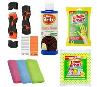 Complete Hob & Kitchen Cleaning Kit - Hob Brite Cleaner, Elbow Grease Cloths (3pk), Precision Scraper with Interchangeable Edges, 3 Microfibre Cloths & Gloves - Non-Scratch, Induction & Ceramic Safe