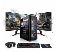 Complete Intel i5 Gaming Desktop Setup | 16GB RAM, GT 1030 Graphics | 256GB SSD + 1TB HDD | Dual 22-Inch Displays & RGB Case | Plug & Play Windows 11 PC