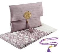Complete Islamic Gift Set with Soft Prayer Mat, Tasbih Beads and Portable Bag, Turkish Design for Worship Travel, Lilac