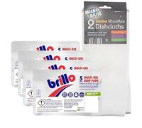 Complete Kitchen Cleaning Set: 4 Heavy-Duty Brillo Pads for Tough Scrubbing with 2 Ultra-Absorbent Microfiber Dishcloths for a Streak-Free Shine and Superior Cleaning Performance