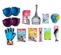 Complete Kitten Starter Kit with Reflective Collar, Food Bowls, Litter Accessories, Interactive Toys, Grooming Tools, Treats, Perfect for New Cat Owners (Black Trim Collar)