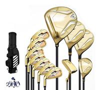 Complete Left Hand Golf Club Set Carbon Shafts Adjustable 12 Piece Stand Bag Lightweight Beginner Friendly High Elastic Iron Wood Driver Extended Distance Stainless Steel Woods Irons Putter Gold Bag