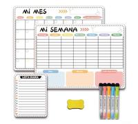 Complete Magnetic Calendar Kit for Refrigerator Organize Your Schedule with Monthly, Weekly, Daily Boards and 5 Pens (Spanish version)