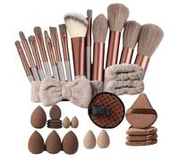 Complete Makeup Brush Collection - 33pcs Synthetic Hair Applicator Pack For Full Face Look | Portable Blush Concealer Contour Spool, Esse