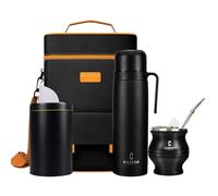 Complete Mate Kit- Modern Mate Gourd, Matero, Yerbero, Thermal Flask, Bombilla and Cleaning Brush Included - Premium Quality 304 18/8 Stainless Steel Yerba Cup Set