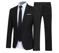 Complete Men's Three Piece Suit Stylish Jacket, Pants, Tie, and Shirt for Formal Events (L Black)