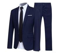 Complete Men's Three Piece Suit Stylish Jacket, Pants, Tie, and Shirt for Formal Events (S Dark Blue)