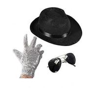 Complete Michael Jackson Halloween Costume Set with Fedora Hat, Sequin Gloves, Aviator Sunglasses & Bad LP Accessories Resilience black