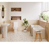 Complete Modern Bathroom Suite With Brushed Brass Fittings Including 1700mm Bath, Front Panel, Wc, Pedestal Basin And Taps