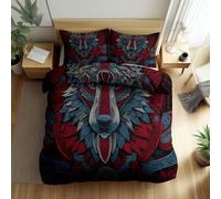 Complete Multicolored Double Bedding Set, Viking Art Animal Dragon Printed Duvets Cover 200 x 200 cm, Ultra Soft Breathable Reversible Quilt Covers for Girls Women Kids and Adults