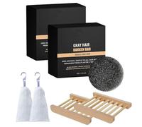 Complete Natural Black Hair Care Set - Nourishing Soap Bar with Bamboo Holder Loofah Sponge for Women and Men, Hair Darken Bars with Ginseng Black Sesame(Black2Pcs)