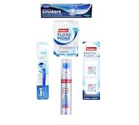 Complete Oral Care Essentials Bundle - Manual Toothbrush, Toothpaste 100ml, Dental Floss 2×50m, Floss Picks 50pk & Fresh Breath Spray 30ml - by First 4 Health