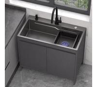 Complete Outdoor Sink Unit 80cm - Stainless Steel Garden Utility Sink with Storage Cabinet & Hot Cold Tap, Freestanding Portable Sink Set for Garden, Camping & Utility Room