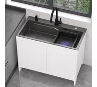 Complete Outdoor Sink Unit 80cm - Stainless Steel Garden Utility Sink with Storage Cabinet & Hot Cold Tap, Freestanding Portable Sink Set for Garden, Camping & Utility Room
