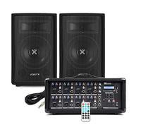 Complete PA System for Bands, Churches, and Singers - Includes 2x 8-inch Passive PA Speakers, 800W Powered Mixer with Bluetooth, USB, EQ, and 2x 6m Speaker Cables - Ideal for Small Gigs and Events