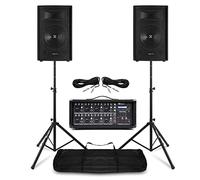 Complete PA System Package - Dual 8" Passive Speakers, 8-Channel Powered Mixer with Bluetooth, Speaker Stands & Cables, Ideal for Bands, Vocalists, DJs, Churches, Live Events, Portable Sound Kit