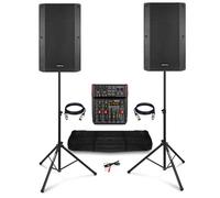 Complete PA System Package for Bands, Singers, DJ & Church - Vonyx VSA120S 12" Bluetooth Speakers Pair, VM-KG06 6-Channel Mixer, Stands & Audio Cables