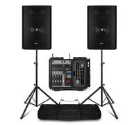 Complete PA System Package with 15'' SL15 Passive 2-Way Speakers, 6-Channel Power Mixer, & Wireless Mics | Portable PA System with Microphones for Bands, Events & Presentations