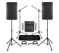 Complete PA System Package with Vonyx VSA120S 12" Speaker Pair, 6-Channel Mixer, Microphones, Stands & Cables, Compact PA Solution for Bands, Singers, Church, Talks & Gigs