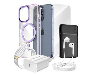 Complete Pack for iPhone 15 Pro Case, Glass, power supply, External Battery,
