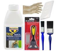 Complete Paint Remover Bundle: TX10 Paint & Varnish Stripper,Heavy Duty Blackspur Scraper, 1 & 2 Inch Paintbrushes, Rubber Gloves, Dust Sheet, Ideal Paint Stripper for Wood, Metal and Bricks