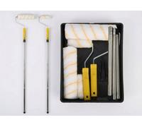 Complete Paint Roller Kit Extension Pole, Paint Tray, Brush & Roller Sleeves For Walls And Ceilings