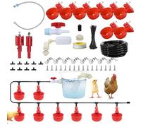 Complete Pipeline Automatic Chicken Watering System, Chicken Waterer, Poultry Waterer Including 8 Chicken Water Cups, 6 Meters Black Plastic Hose, Float Valve and Other Pipe Accessory