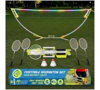 Complete Portable Badminton Set - Quick & Easy Setup - 4 Rackets 2 Birdies Shuttlecock, 1 Glow in the Dark LED Net & Badmington Pole Frame for Backyard Park & Beach Games, Indoor Outdoor Sports