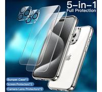 5 in 1 Clear Case for iPhone 15 Pro Max 6.7-Inch with 2 Privacy Screen Protectors and 2 HD Camera Lens Protectors, 9H Tempered Glass, Not-Yellowing Military Drop Defence Shockproof Phone Cover