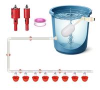 Complete PVC Pipelines Set, Automatic Pipe Feeder Poultry Watering Kit, Simple DIY Setup, Automatic Chicken Waterer System, 8 Drinking Cups, T Connectors, Float Valve