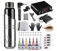 Complete Rotary Tattoo Machine Kit - Professional Tattoo Pen Set with Mini Power Supply, Cartridge Needles, and Practice Skin for Artists and Studio Use,Black Gray