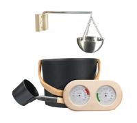 Complete Sauna Set - Wooden Kit with Ladle, Thermometer, Hygrometer, Timer, Bucket, Hook and Backrest | Practical Supplies for Home Turkish Bath, Spa, Wellness