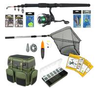 Complete Sea Fishing Starter Kit: 10 ft Telescopic Rod, HP60S Reel, Seat Case Rucksack, Landing Net and Full Tackle Set