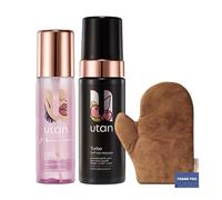 Complete Self-Tanning Bundle - utan x Jamie Genevieve CBD Tanning Water Facial Mist 100ml, utan Cherry & Almond Turbo Mousse 150ml, and Luxury Self-Tan Application Glove